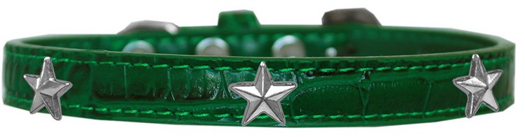 Silver Star Widget Croc Dog Collar Emerald Green Size 18